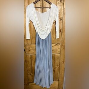 Elegant White and Blue Maxi low back Dress